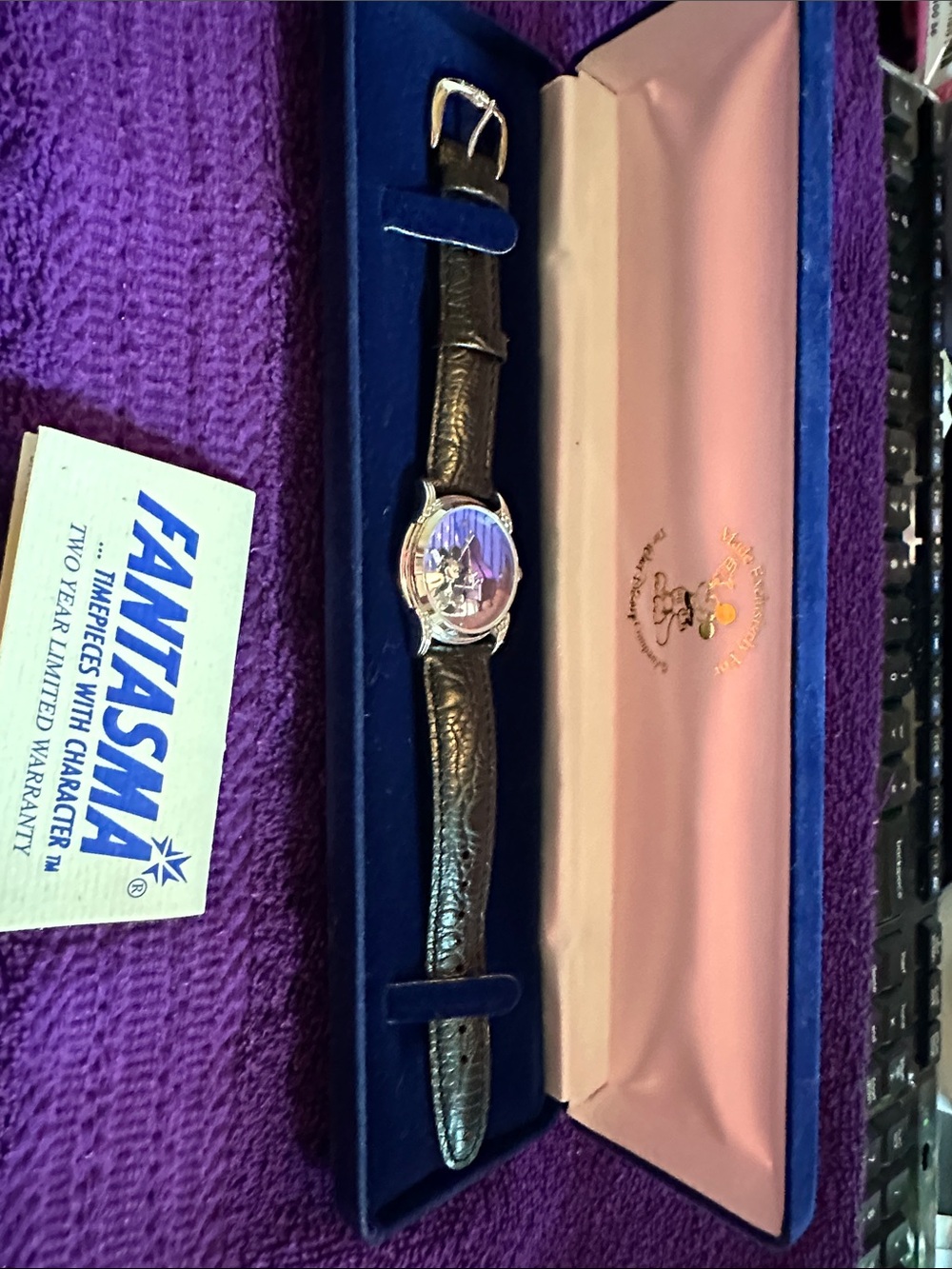 Limited Edition Disney Women's Black Leather Strap Watch with Mickey Mouse Dial